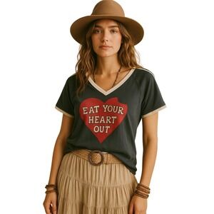DAYDREAMER LA Eat Your‎ Heart Out Graphic V Neck T Shirt Tee Women's Large